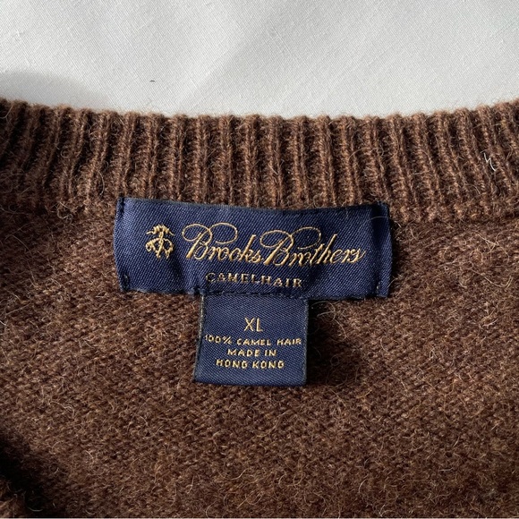 Brooks Brothers Camel Hair Argyle V Neck Pullover Sweater Size XL Brown - Picture 4 of 5